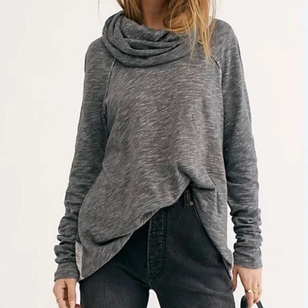 Free People Olive Beach Cotton Cocoon Cowl Pullover